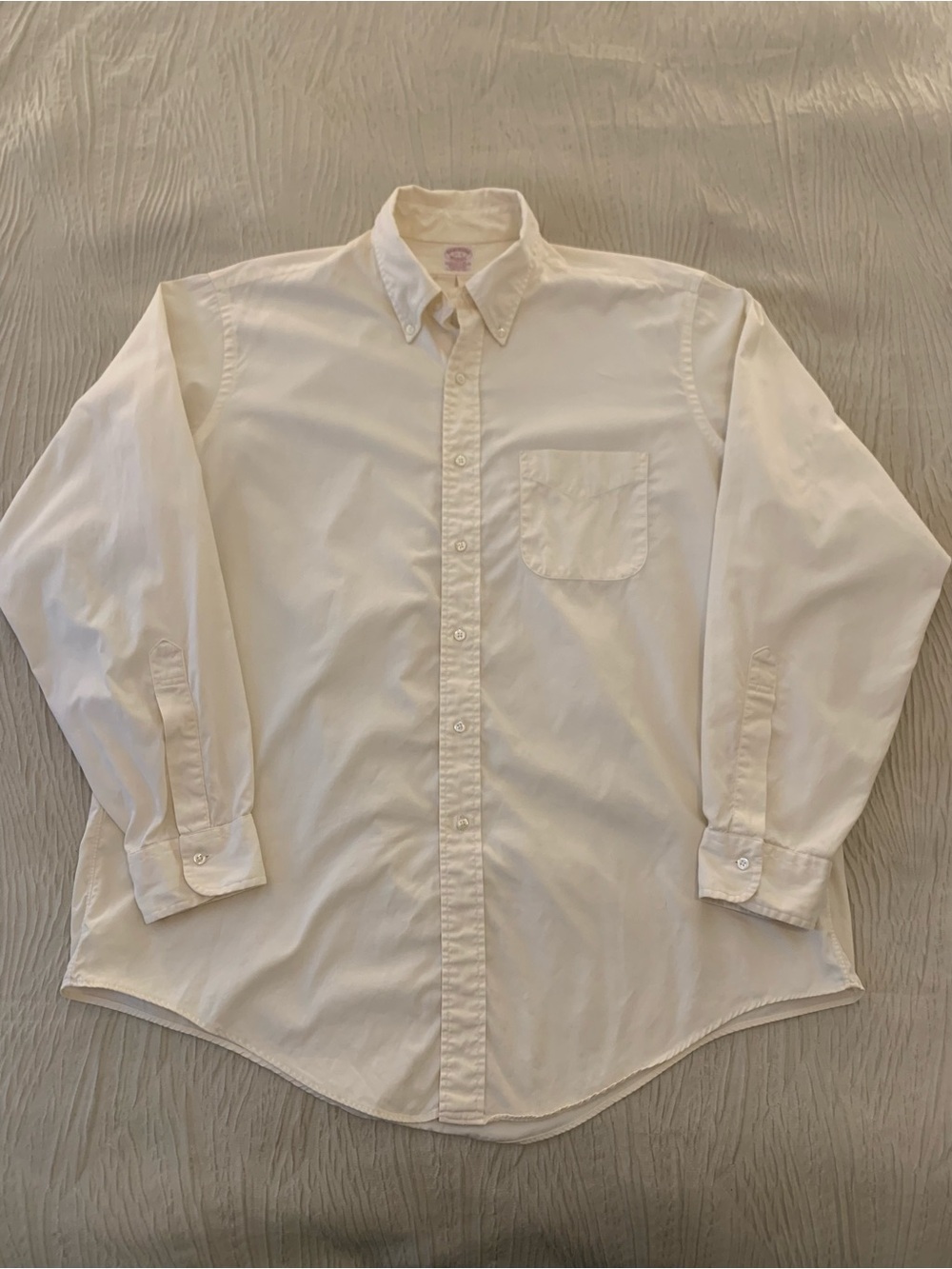 Vintage Brooks Brothers Made in USA Cream Oxford Shirt, size 17-5 or L/XL